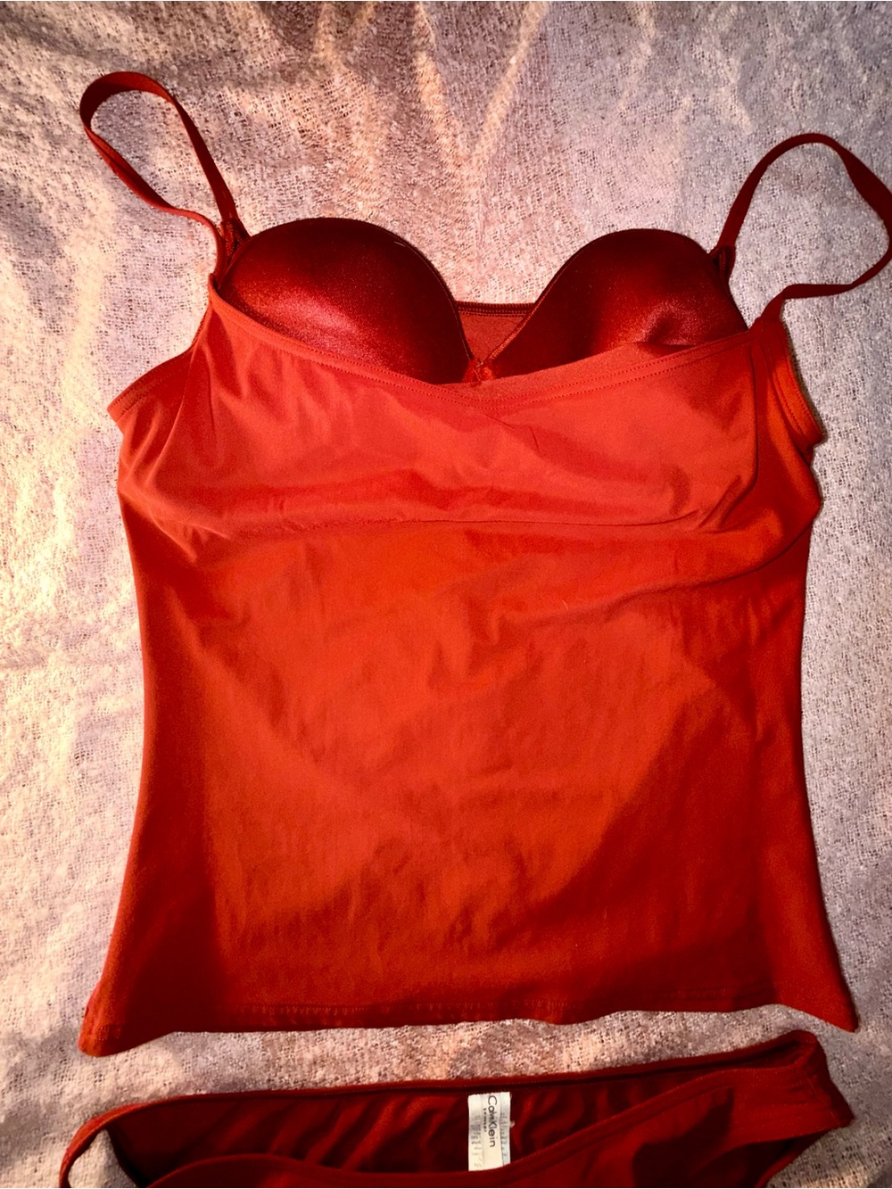 Calvin Klein 2 Pc Terracotta Swim Set Tankini Bikini Size 16 bathing suit CK - Picture 2 of 16